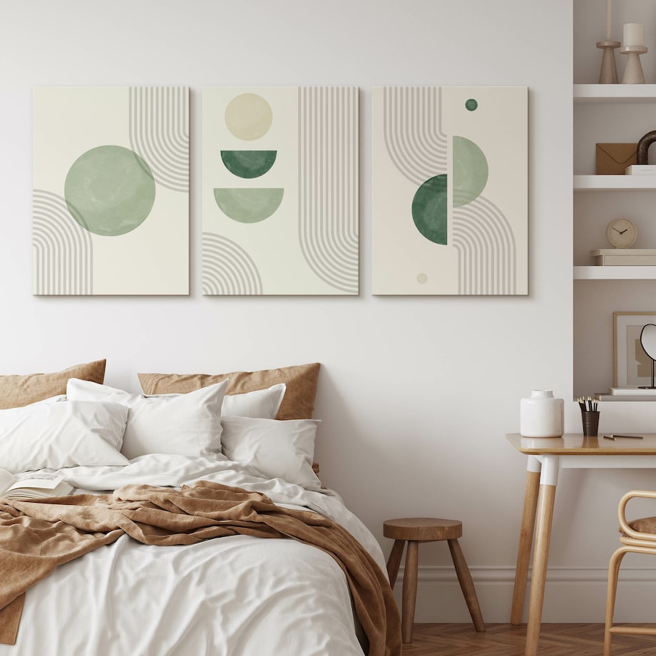 OBRAZY NA ŚCIANĘ SET ZIELONE ORNAMENTY STYL BOHO ABSTRAKCJA 90x40cm