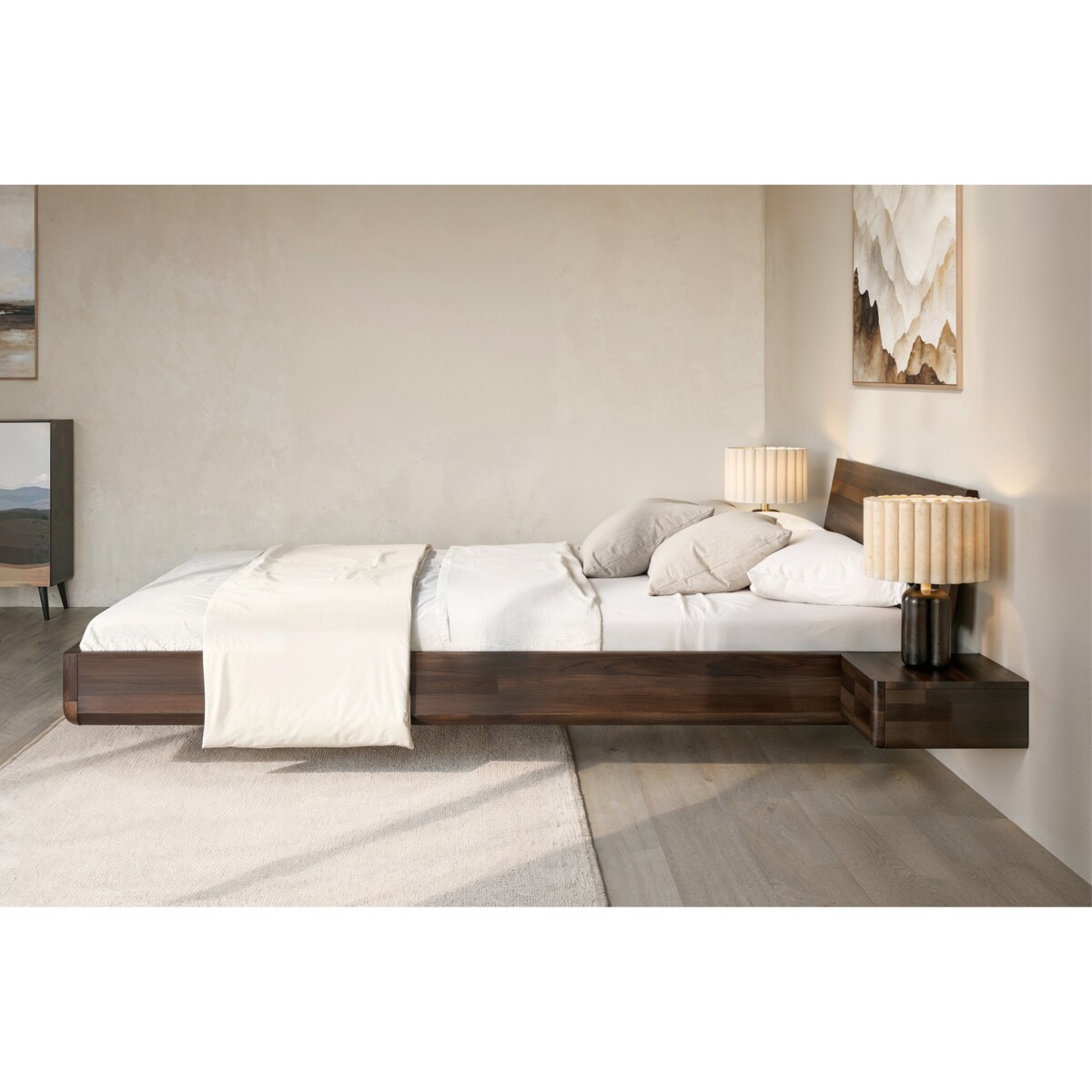Łóżko lewitujące drewniane bukowe Visby LENA z szafkami / 120x200 cm, kolor palisander