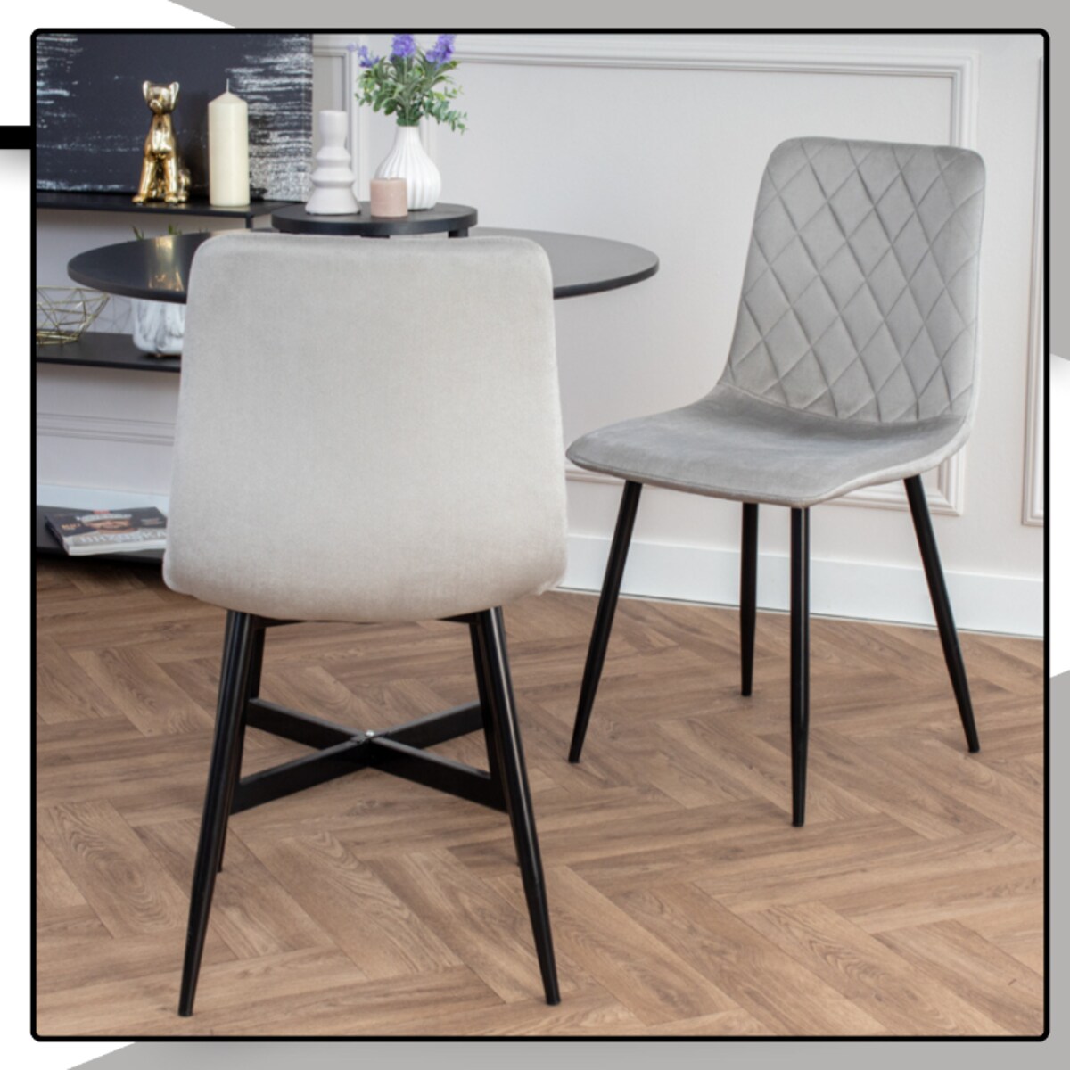 Krzesło szare tapicerowane pikowane welurowe nowoczesne wygodne velvet