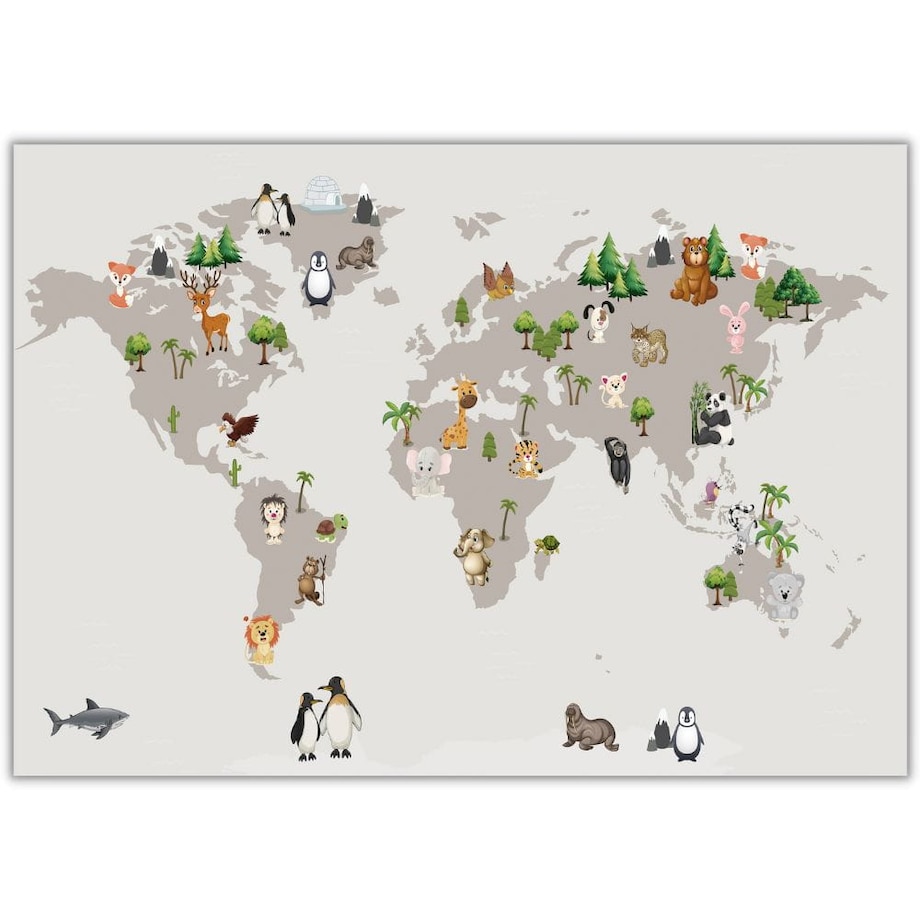 plakat mapa świata zwierzaki 2 70x100 cm
