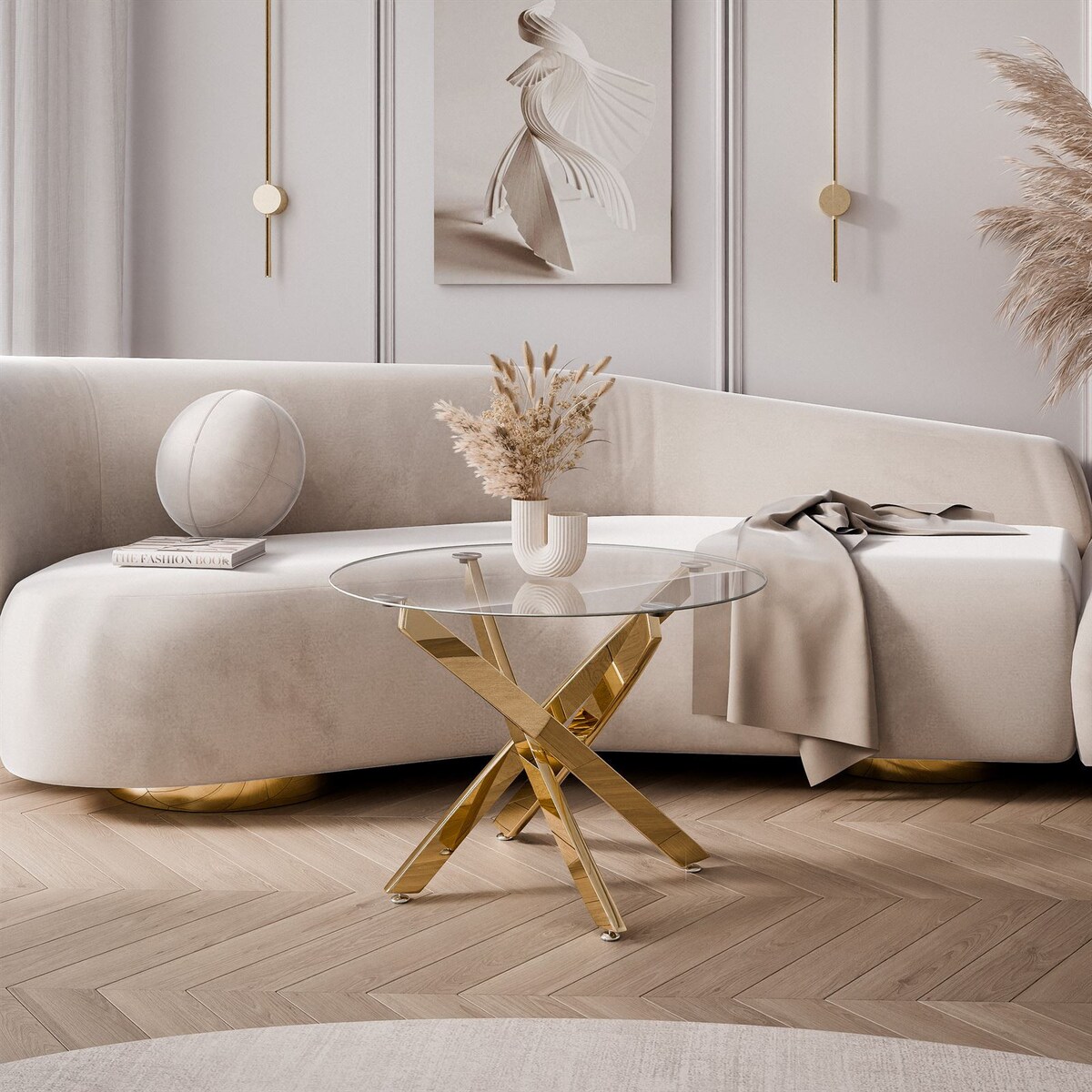 Stolik kawowy BEIRA ze szklanym blatem złoty chrom