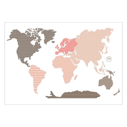 Naklejka World Map Pink, 155x88cm