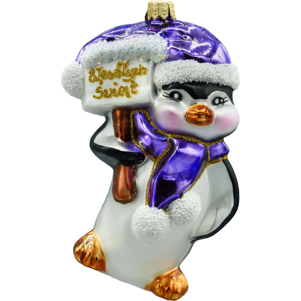 Bombka choinkowa szklana: Pingwin w czapce Świętego Mikołaja