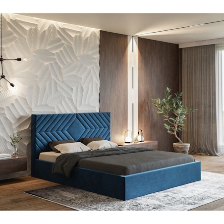 Łóżko sypialniane 180x200 OLDO 2 tapicerowane, z pojemnikiem- granatowe
