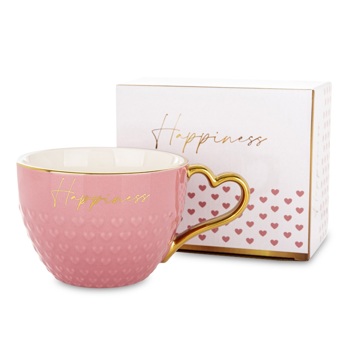 Filiżanka porcelanowa 500 ml różowo-złota 8,5x16x12 cm HAPPINESS