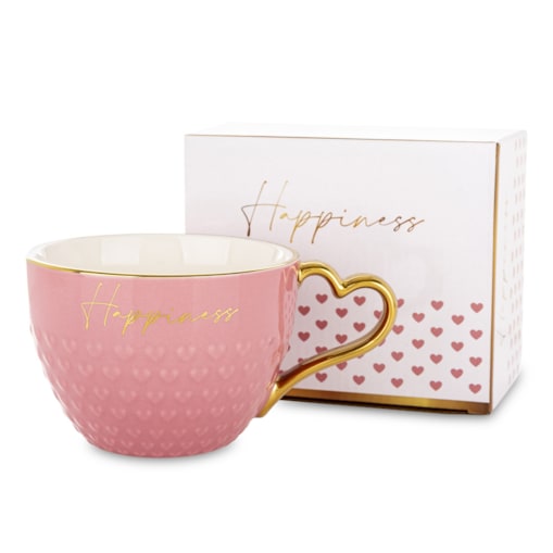 Filiżanka porcelanowa 500 ml różowo-złota 8,5x16x12 cm HAPPINESS