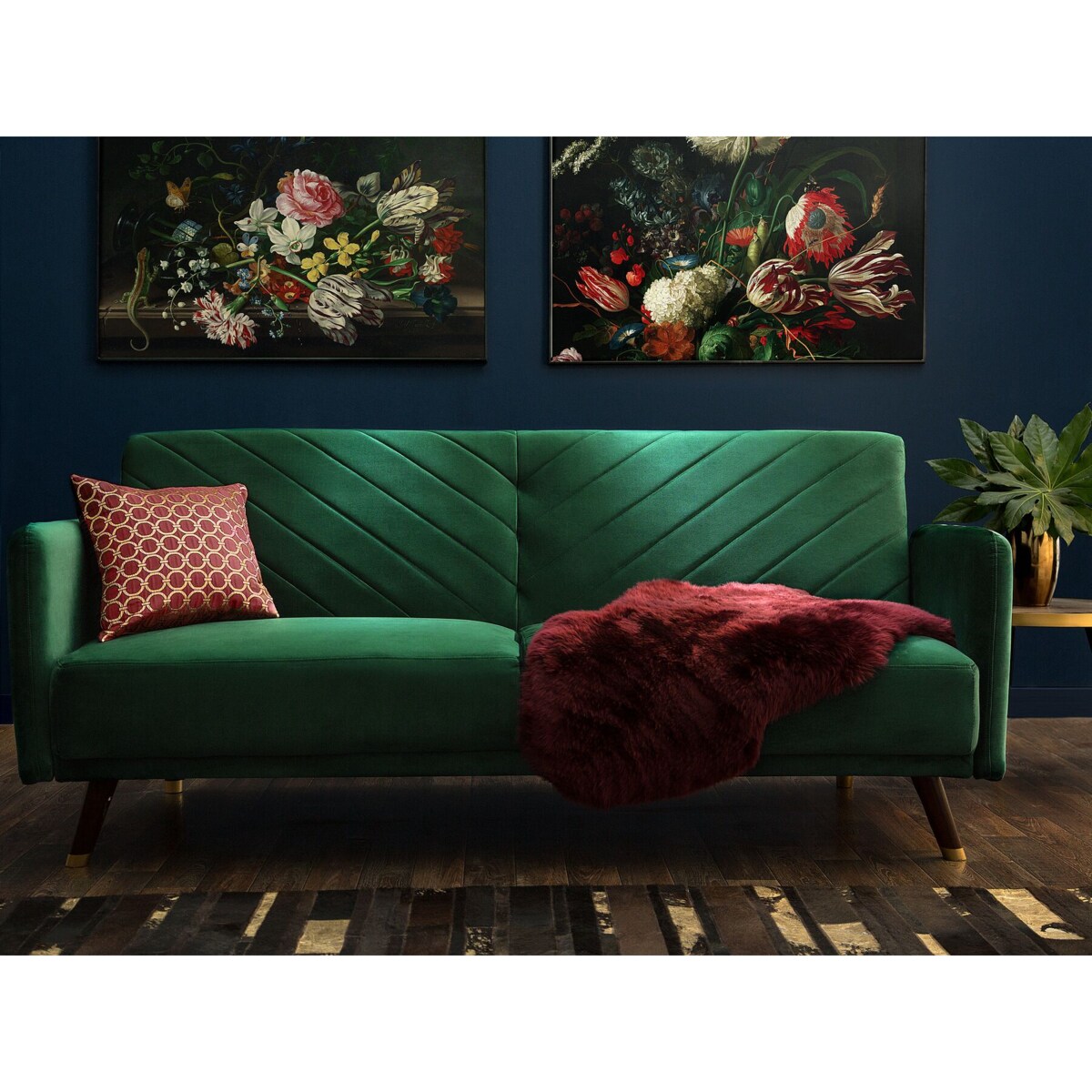 Sofa rozkładana welurowa zielona SENJA