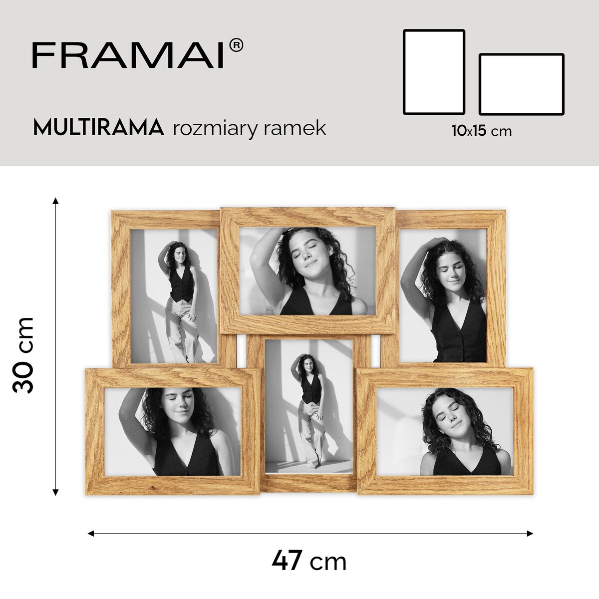 Multirama ramka na zdjęcia 6 zdjęć. W kolorze dębowym multirama na sześć zdjęć 10x15 cm Ramka na zdjęcia 6 w 1 MULTI HEN 01 FRAMAI