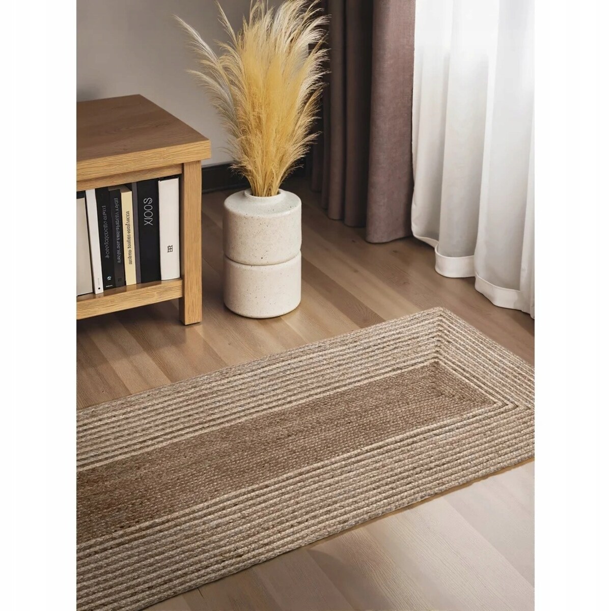 Chodnik z juty 80x200cm, kolor ciemny beżowy, ręcznie tkany, dwustronny