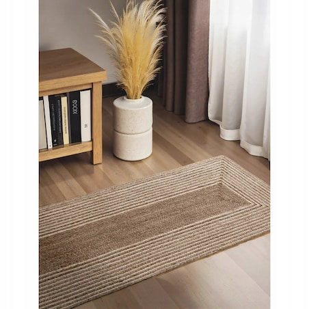 Chodnik z juty 80x200cm, kolor ciemny beżowy, ręcznie tkany, dwustronny