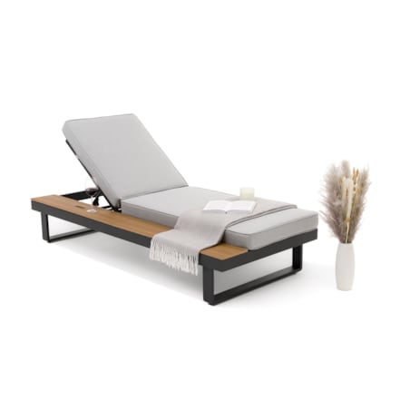 Leżak ogrodowy tarasowy z podnoszonym stolikiem aluminiowy ATOL szary