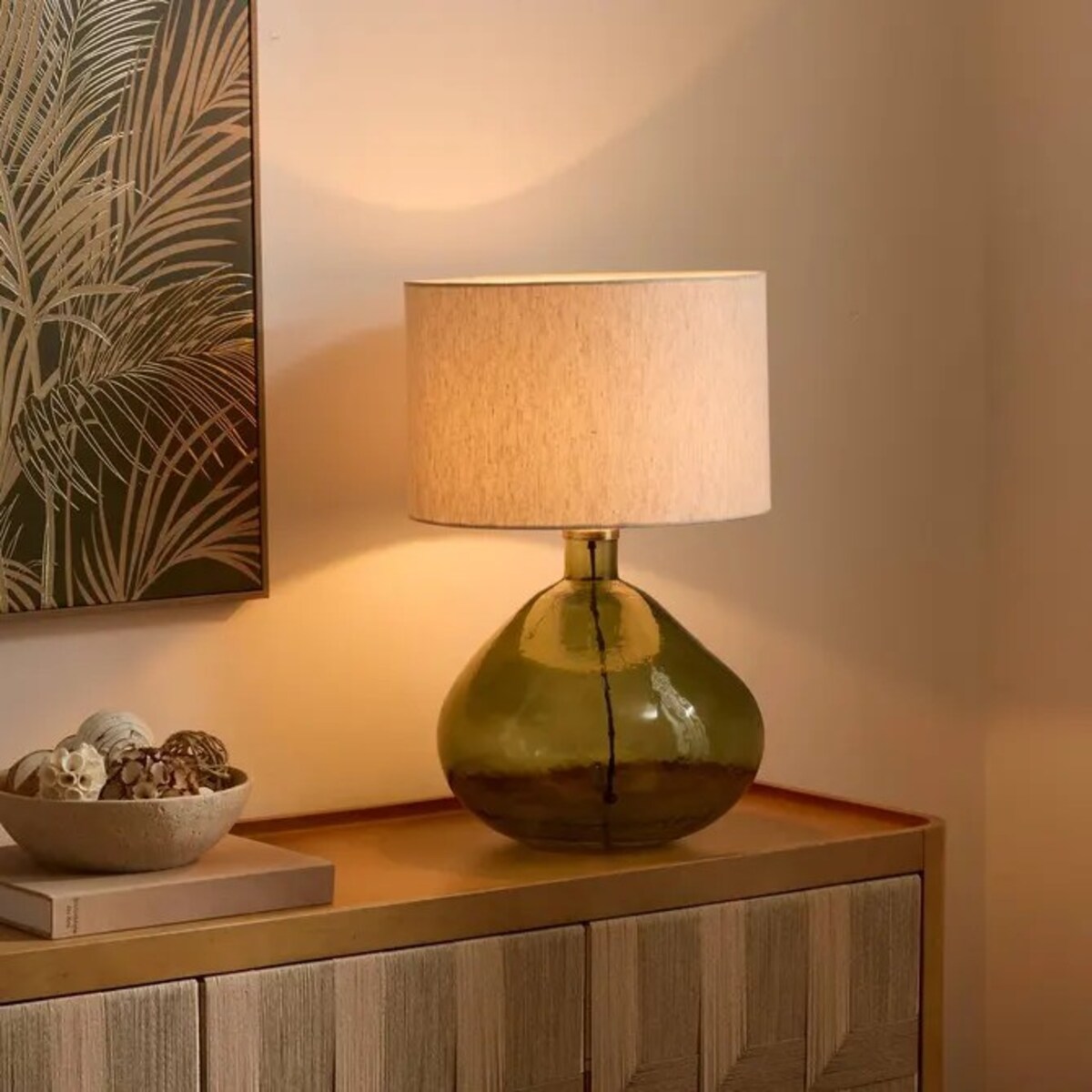 Lampa stołowa ze szklaną podstawą, zielona, 55 cm, Melly