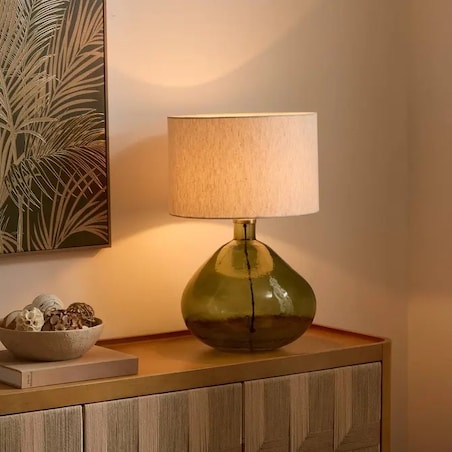 Lampa stołowa ze szklaną podstawą, zielona, 55 cm, Melly