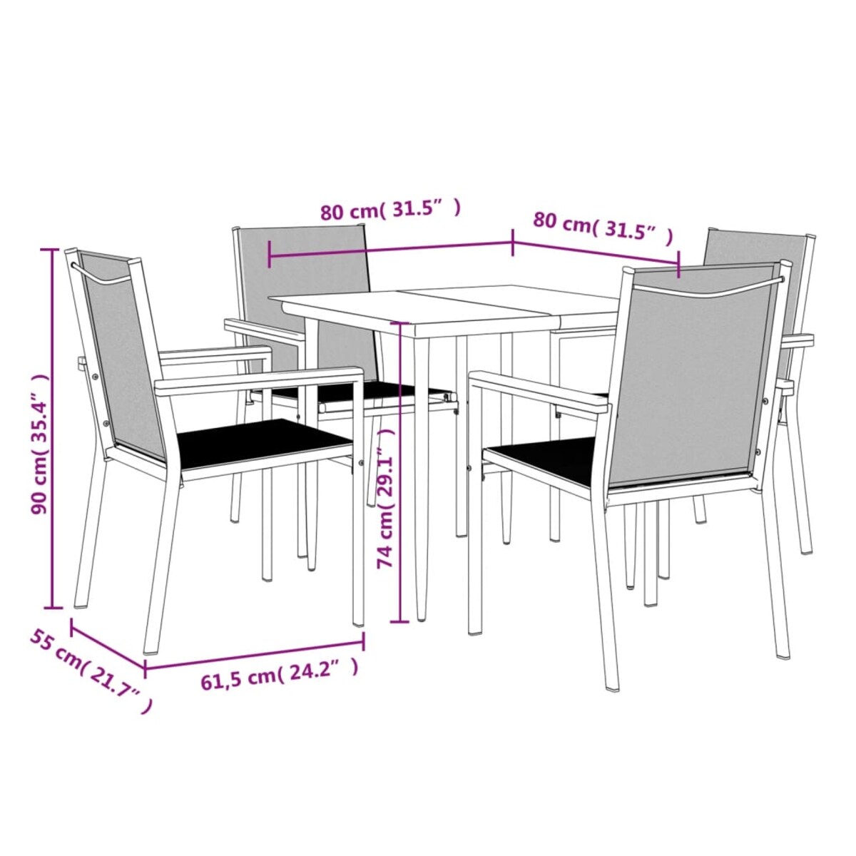 vidaXL 5-cz. zestaw mebli do ogrodu, czarny, textilene i stal