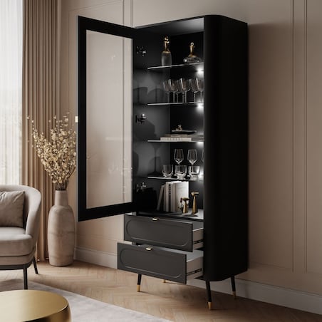 Przeszklona witryna SHADOW z półkami, czarna