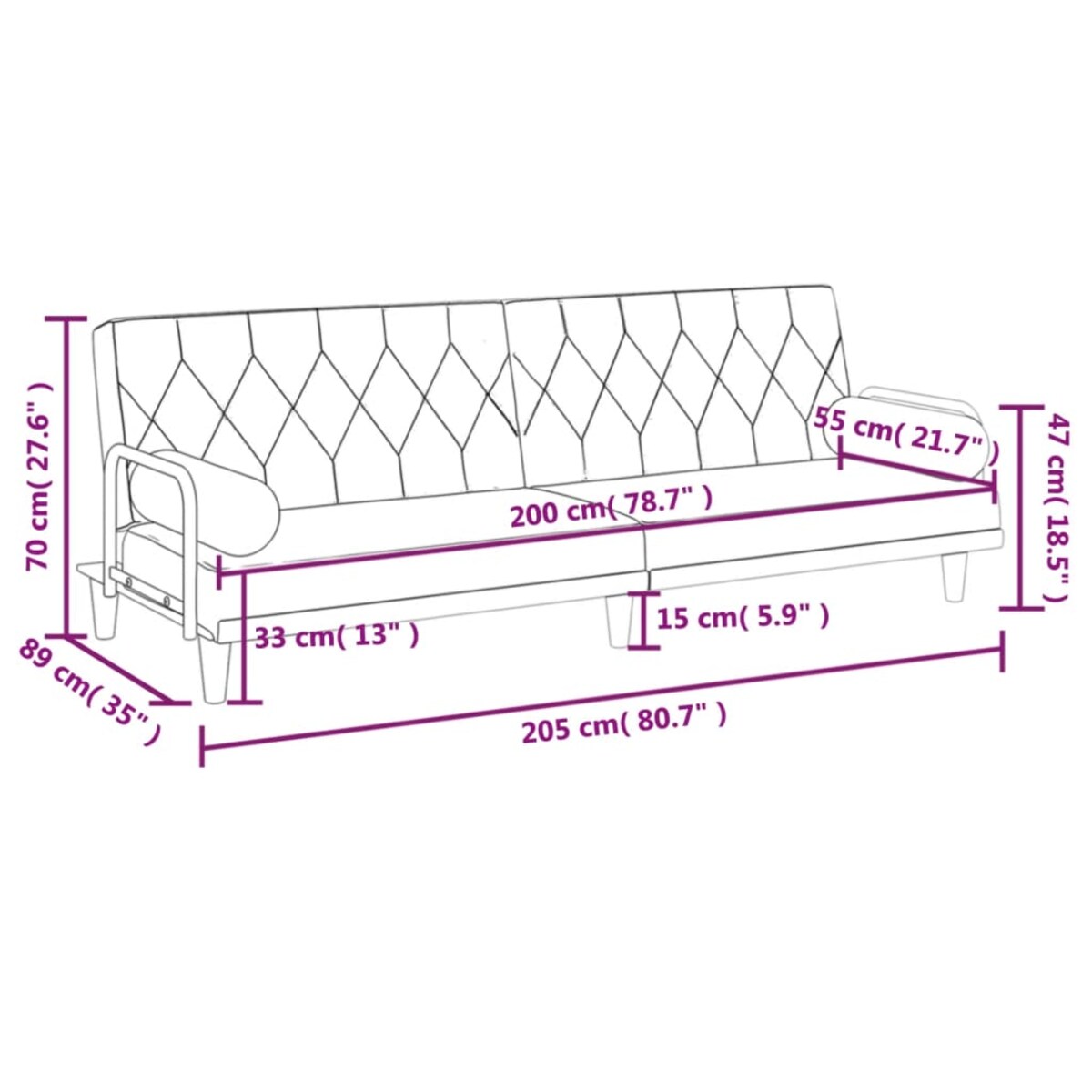 vidaXL Rozkładana kanapa z podłokietnikami, czarna, obita tkaniną