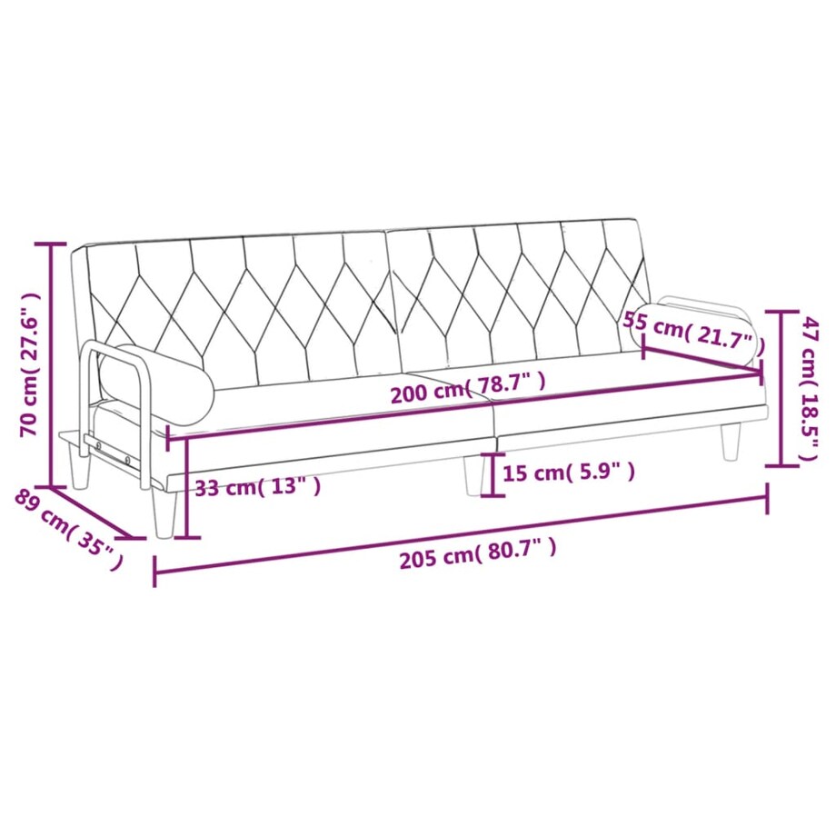 vidaXL Rozkładana kanapa z podłokietnikami, czarna, obita tkaniną