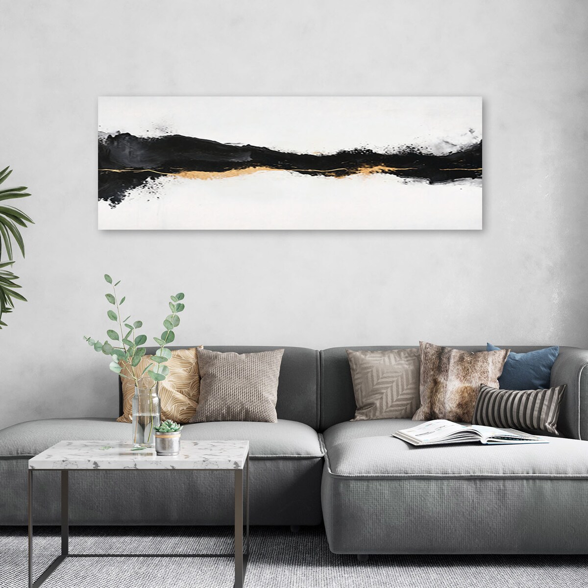 Feeby Obraz nowoczesny, Abstrakcja Minimalizm Złoty Czarny 90x30