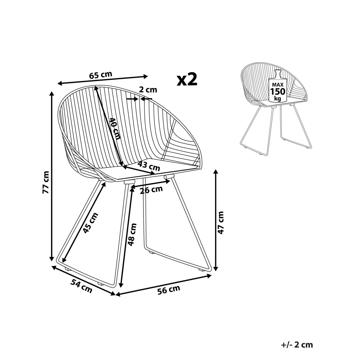 Zestaw 2 krzeseł do jadalni złoty AURORA