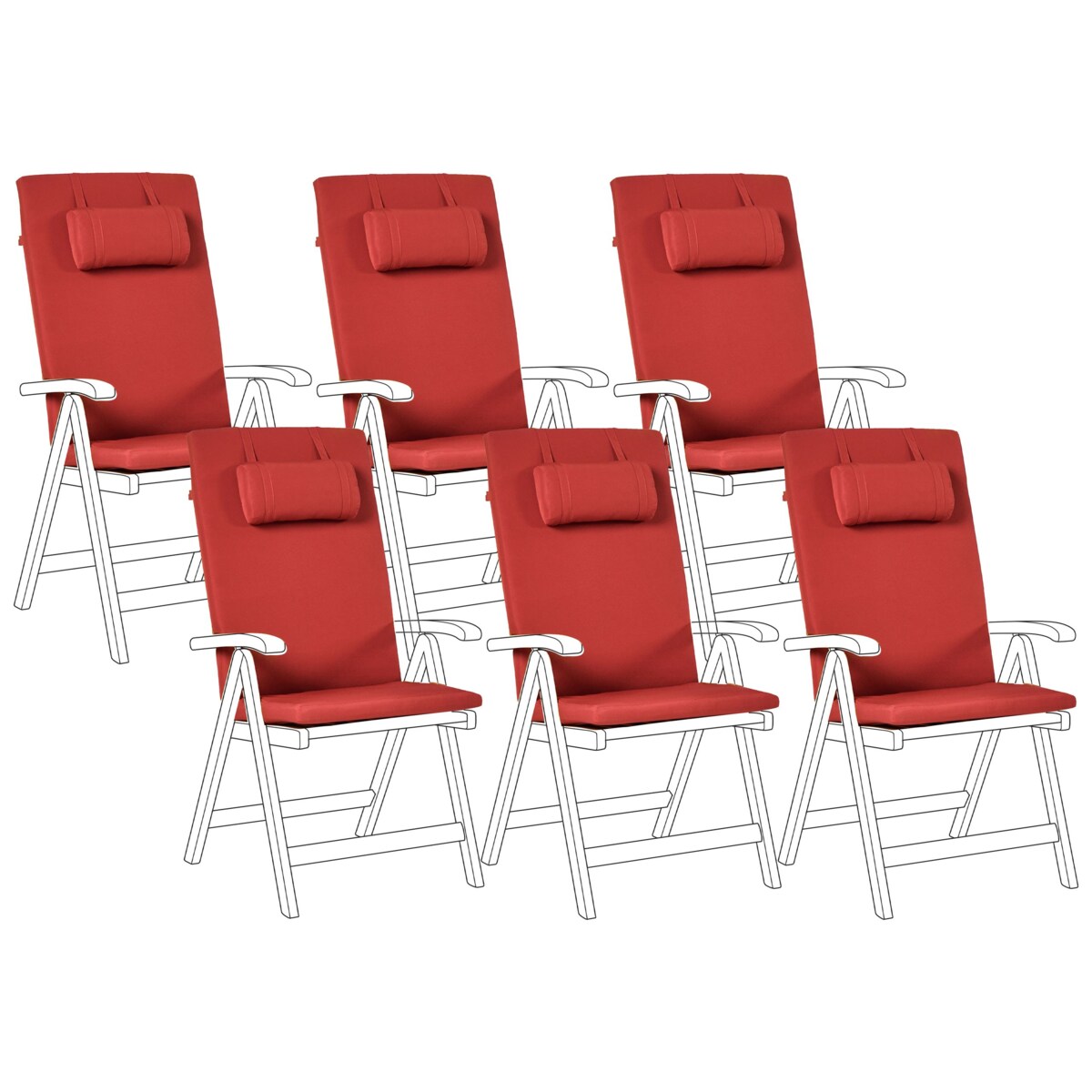 Zestaw 6 poduszek ogrodowych JAVA/AMANTEA PREMIUM 50 x 70 cm Czerwony