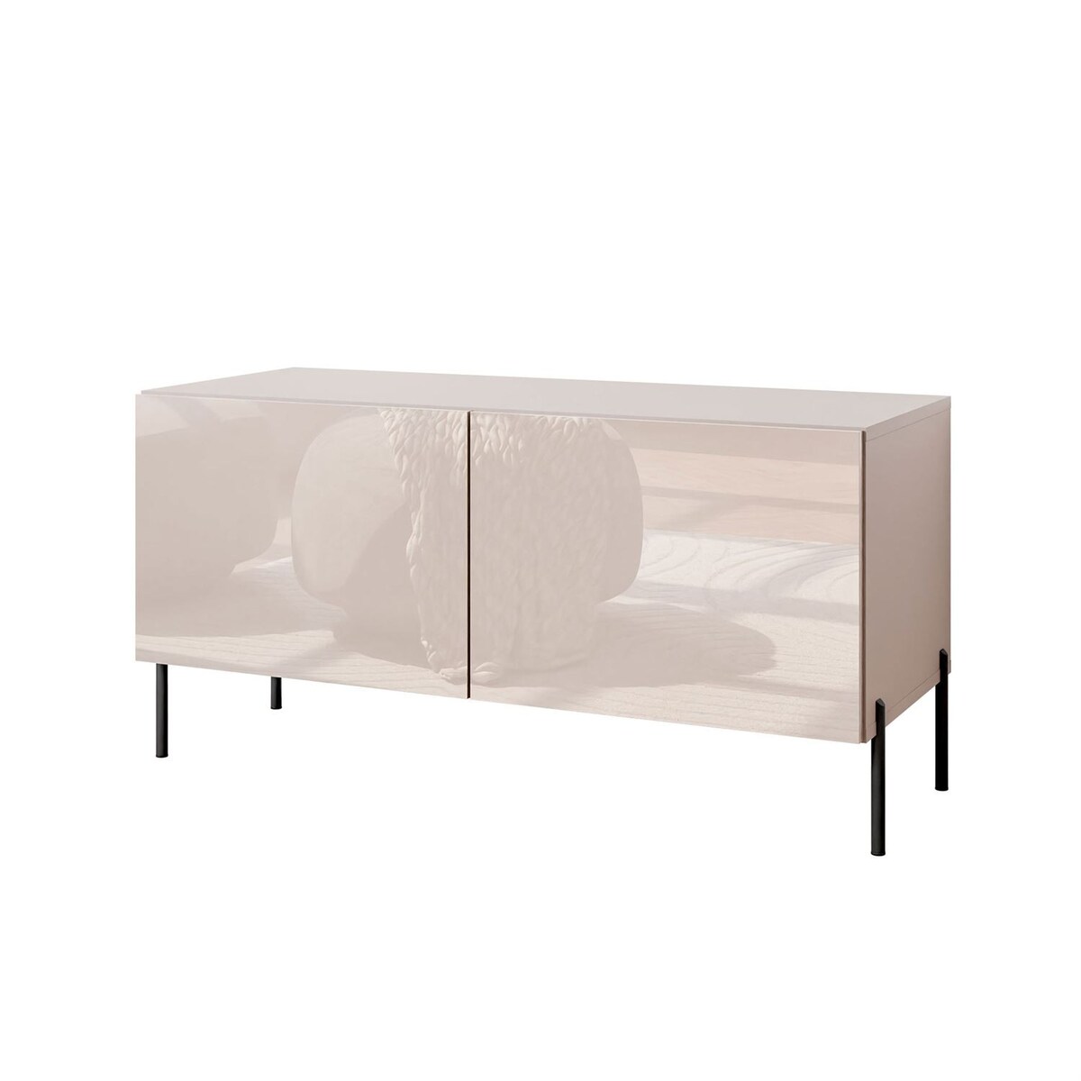 Szafka RTV COLGANTE 100 kaszmir wysoki połysk, oświetlenie LED, nóżki proste czarne