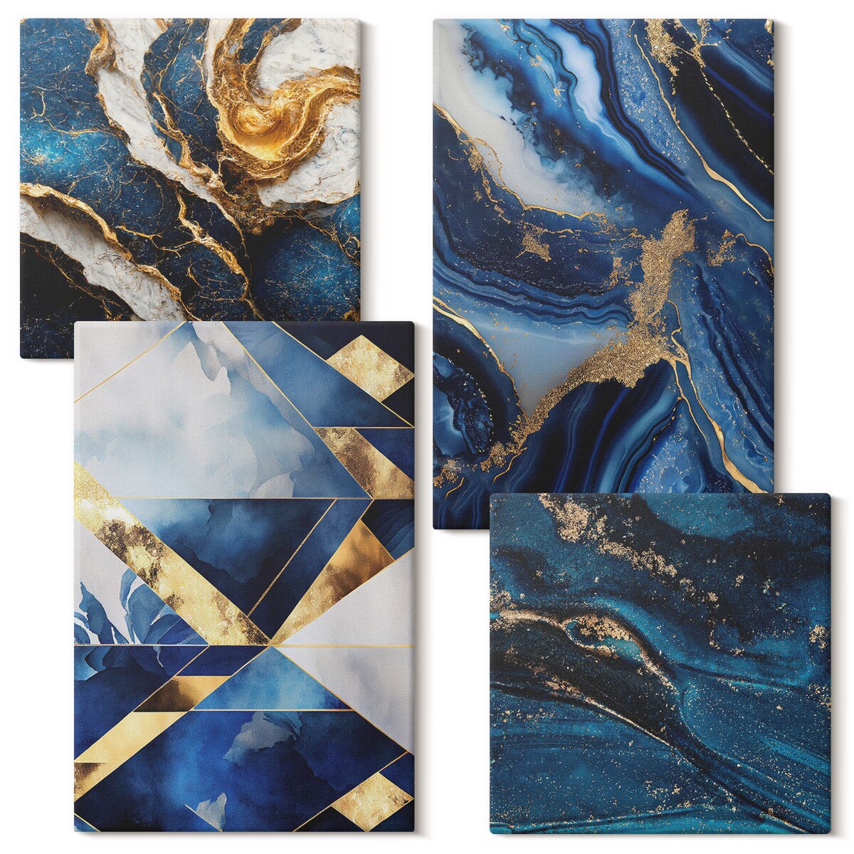 Zestaw 4 obrazów na płótnie - Abstrakcyjne eleganckie wzory - granatowy