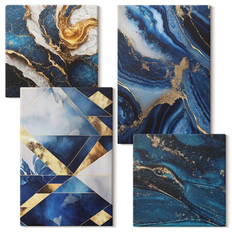 Zestaw 4 obrazów na płótnie - Abstrakcyjne eleganckie wzory - granatowy