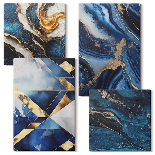 Zestaw 4 obrazów na płótnie - Abstrakcyjne eleganckie wzory - granatowy