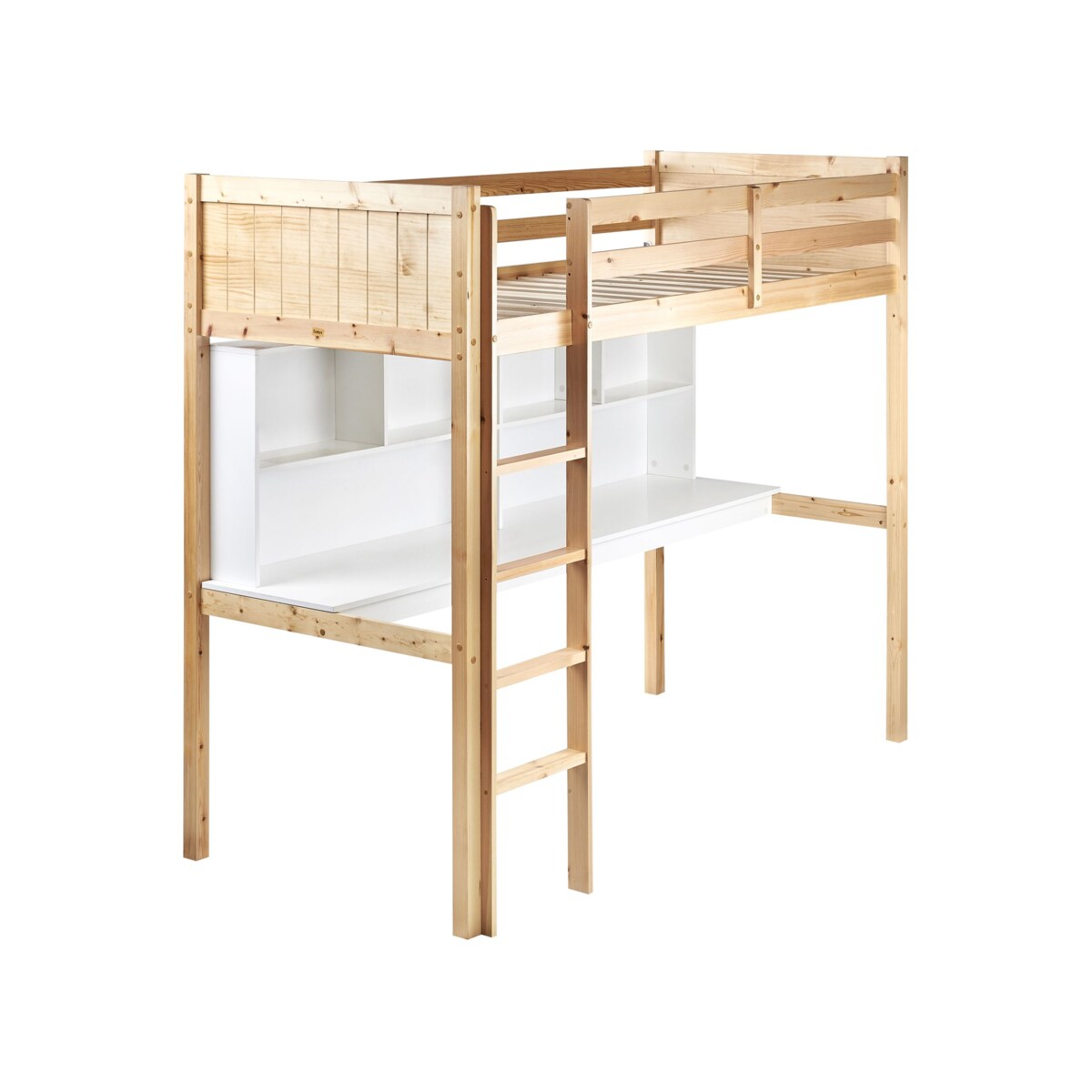 Łóżko na antresoli z biurkiem Drewno sosnowe FOUCAMONT 90 x 200 cm Jasnobrązowy