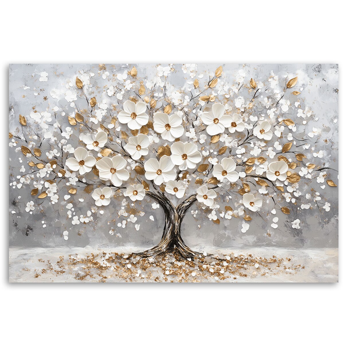 Drzewo Życia Kwiaty Liście Zloty Obraz nowoczesny do salonu sypialni jadalni biura łazienki 100x70