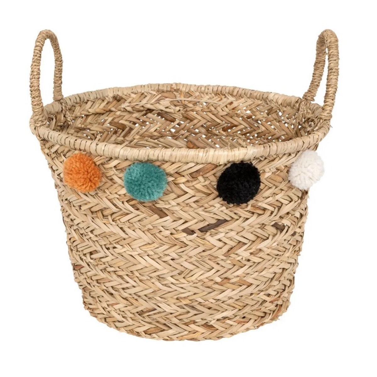Kosz pleciony z trzciny z pomponikami 40 cm