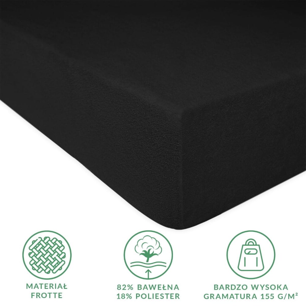 Prześcieradło frotte z gumką 180x200 kolor czarny