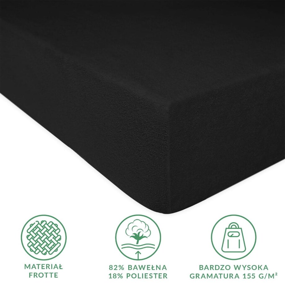 Prześcieradło frotte z gumką 180x200 kolor czarny
