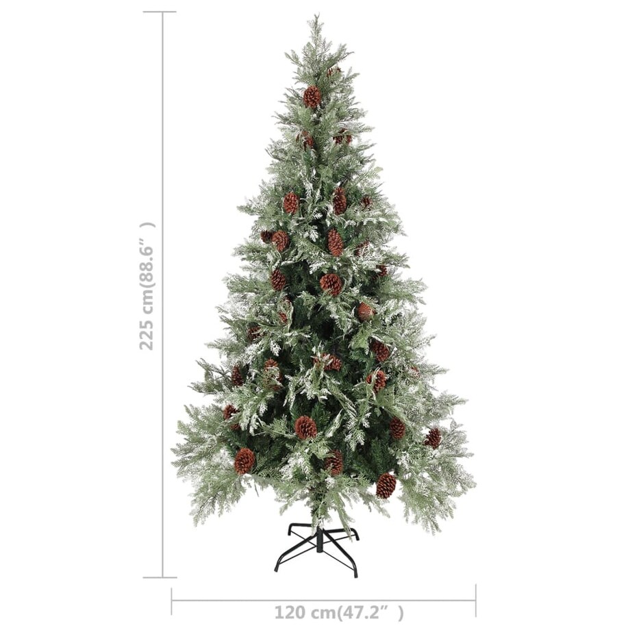 vidaXL Choinka z szyszkami, zielono-biała, 225 cm, PVC i PE