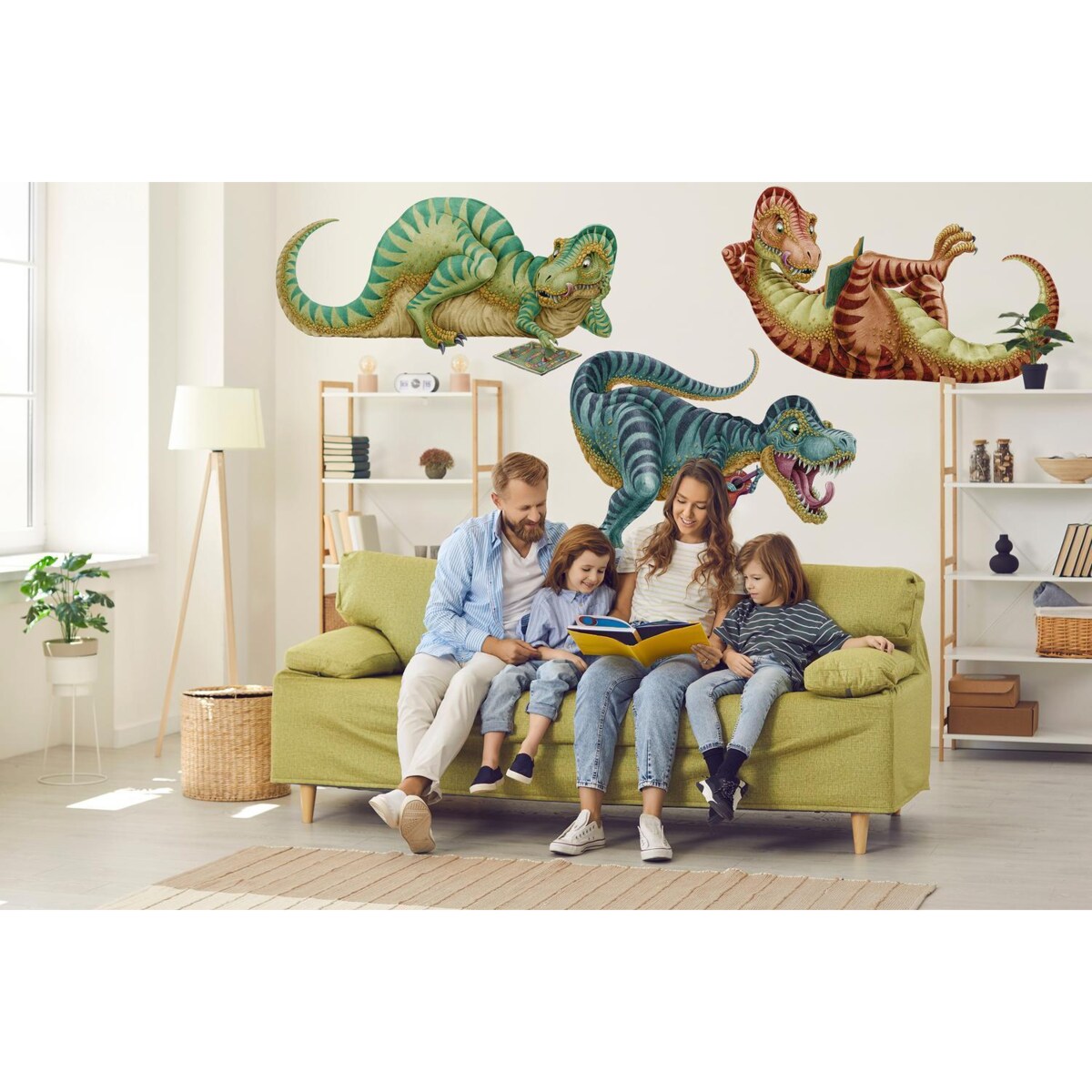 Zestaw naklejek na ścianę, Kolorowe dinozaury, 100cm