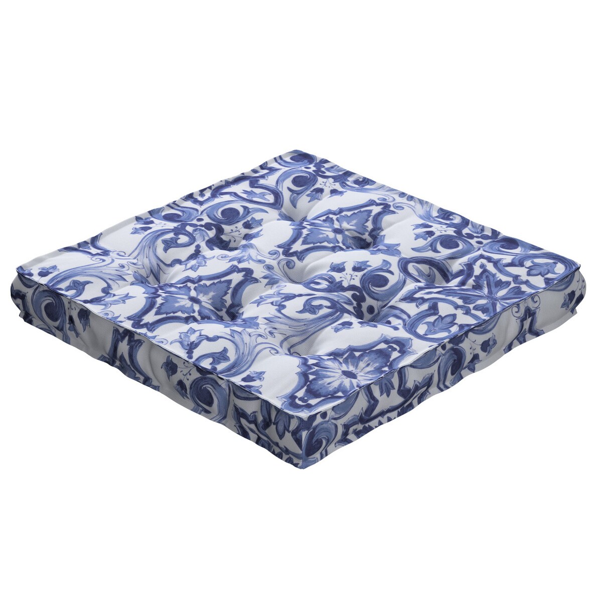 Poduszka na krzesło Kuba, niebieskie wzory na białym tle, 40 x 40 x 6 cm, Aria