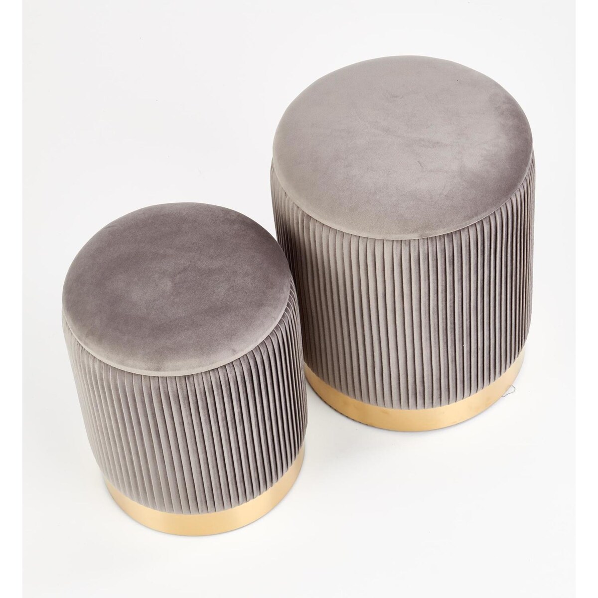 Zestaw 2 PUFY ZE SCHOWKIEM Goltra szare ZŁOTA PODSTAWA