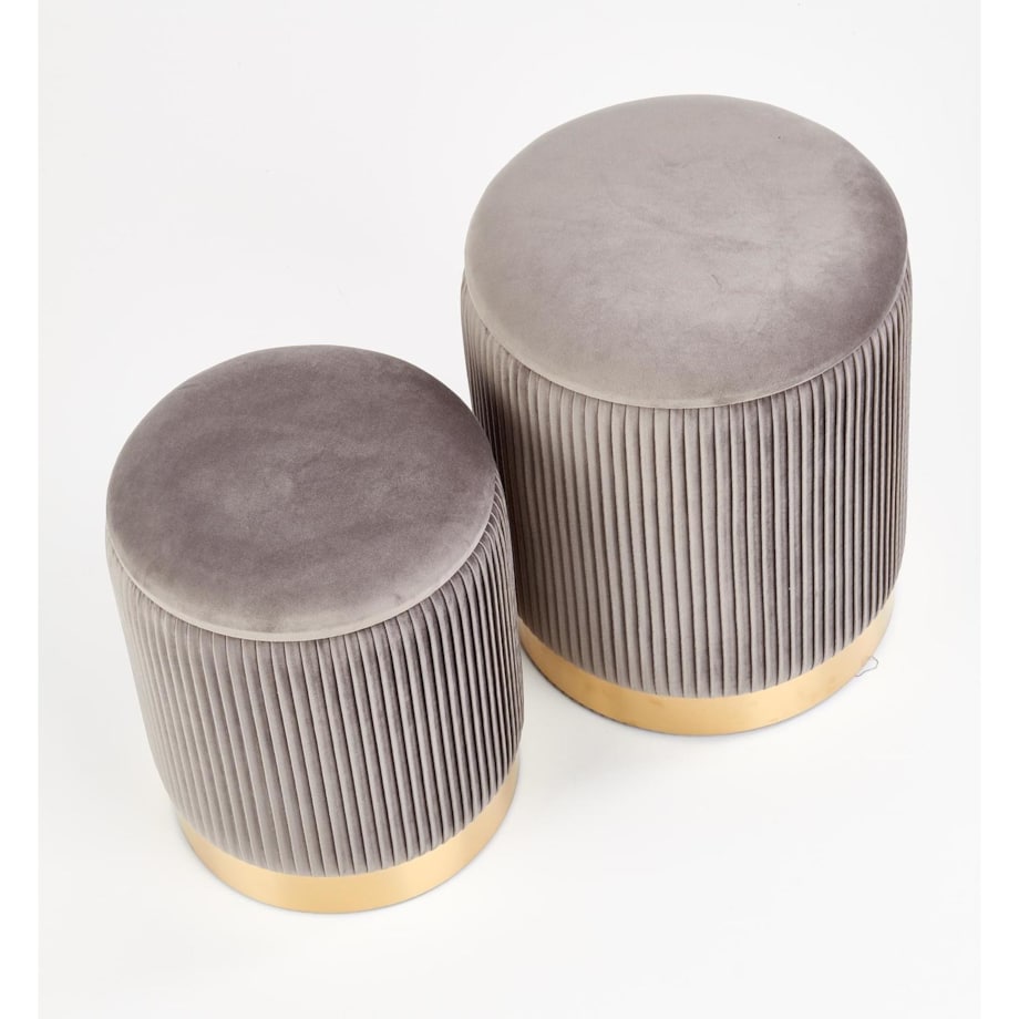 Zestaw 2 PUFY ZE SCHOWKIEM Goltra szare ZŁOTA PODSTAWA