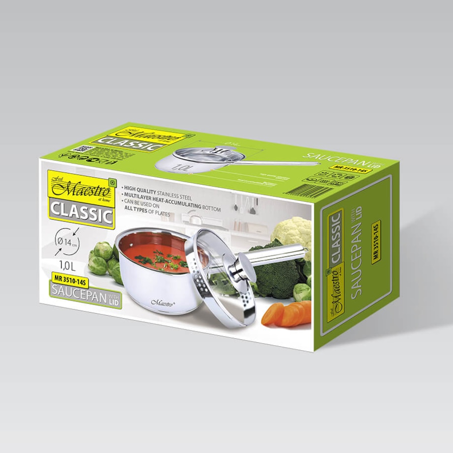 Rondel stalowy z pokrywką na indukcję gaz mały 14cm 1.0L MAESTRO