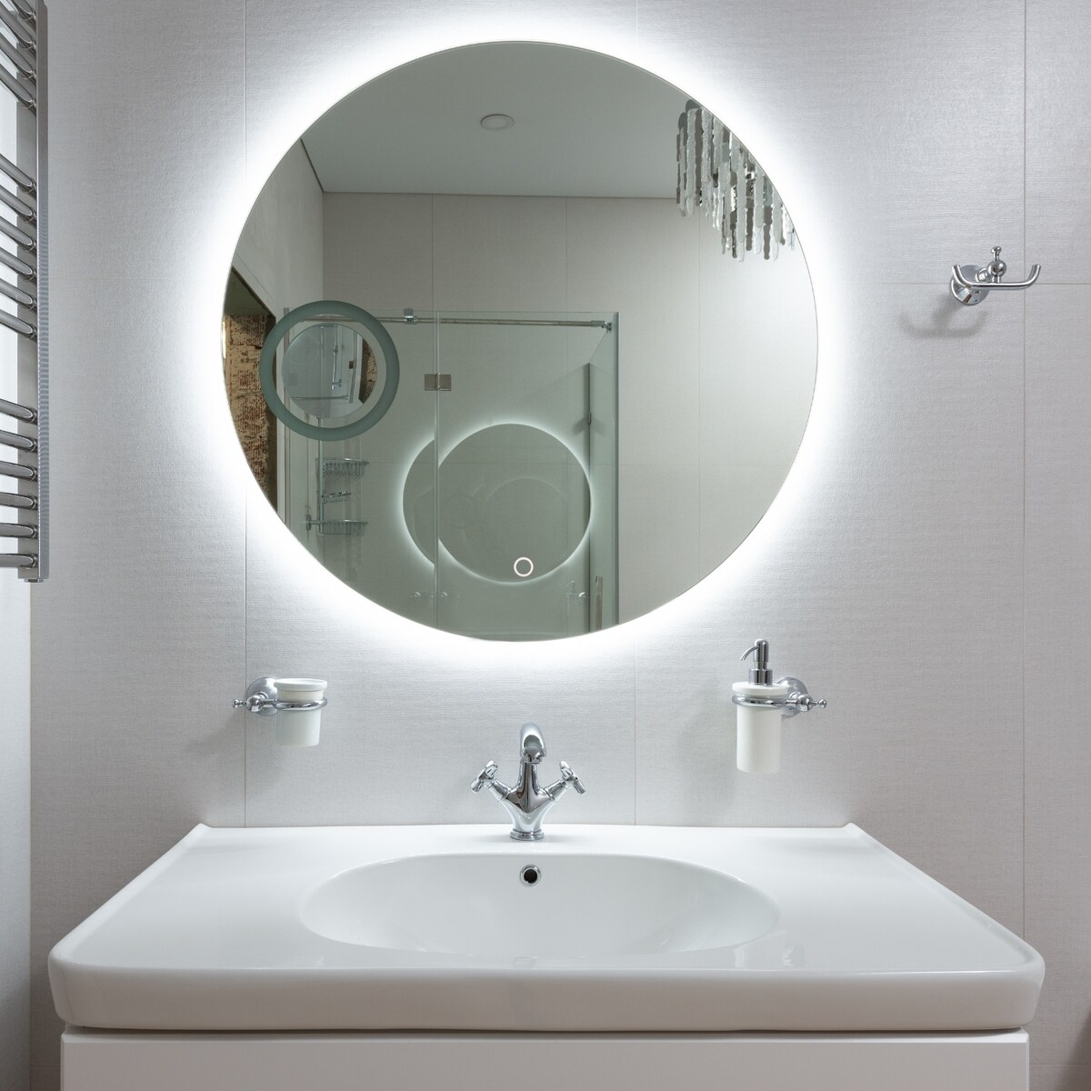 Lustro podświetlane LED okrągłe 80cm trzy barwy dotykowe