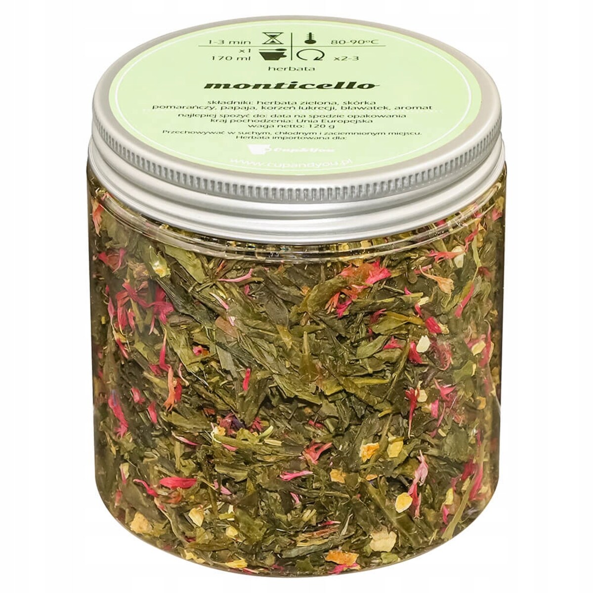 Herbata zielona sypana MONTICELLO o smaku różowego wina PREMIUM Cup&You - herbata liściasta sypana mieszanka napar susz - gotowa na prezent upominek