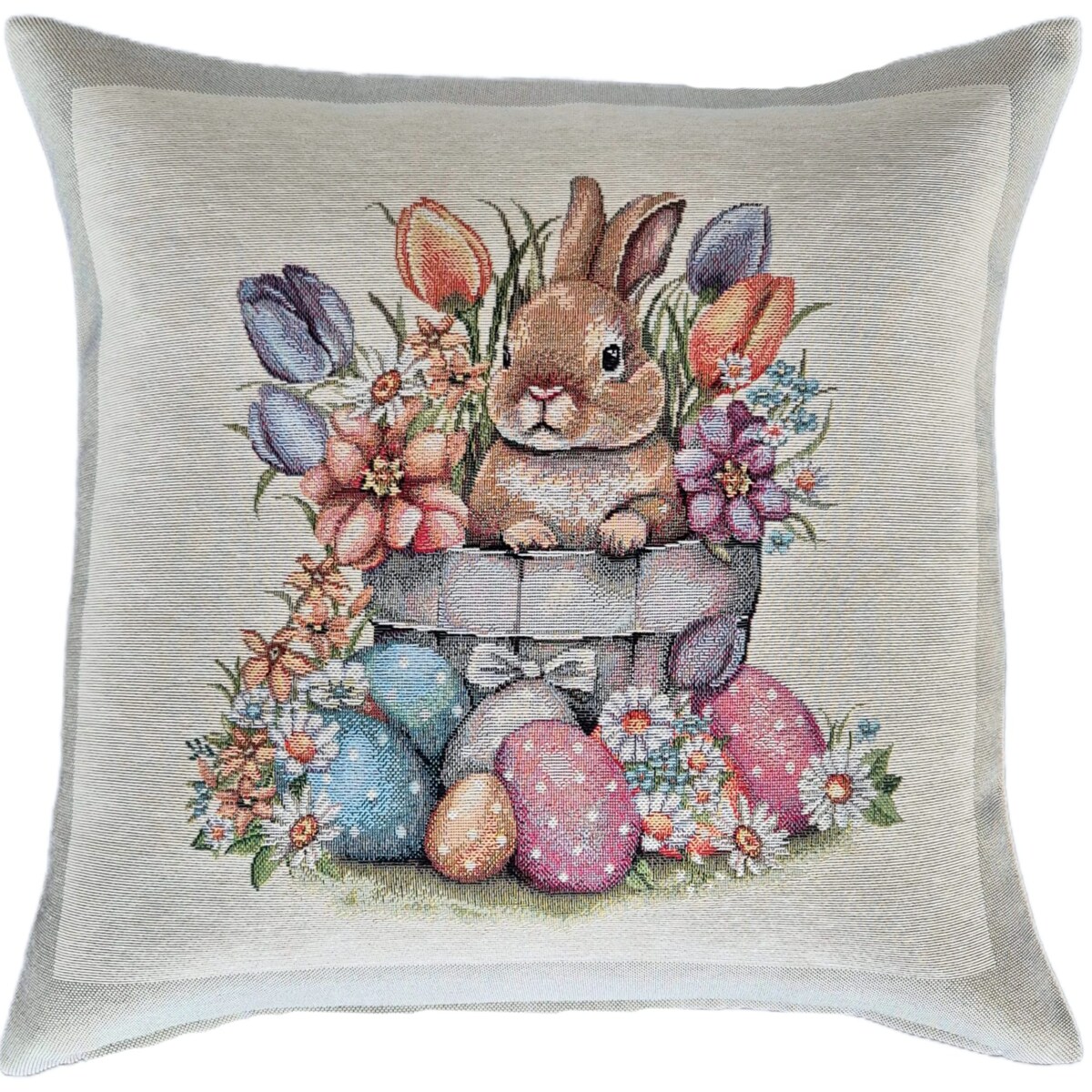 Poszewka Wielkanocna Na Poduszkę 45X45 Cm Jasiek Żakardowa Z Zajączkiem