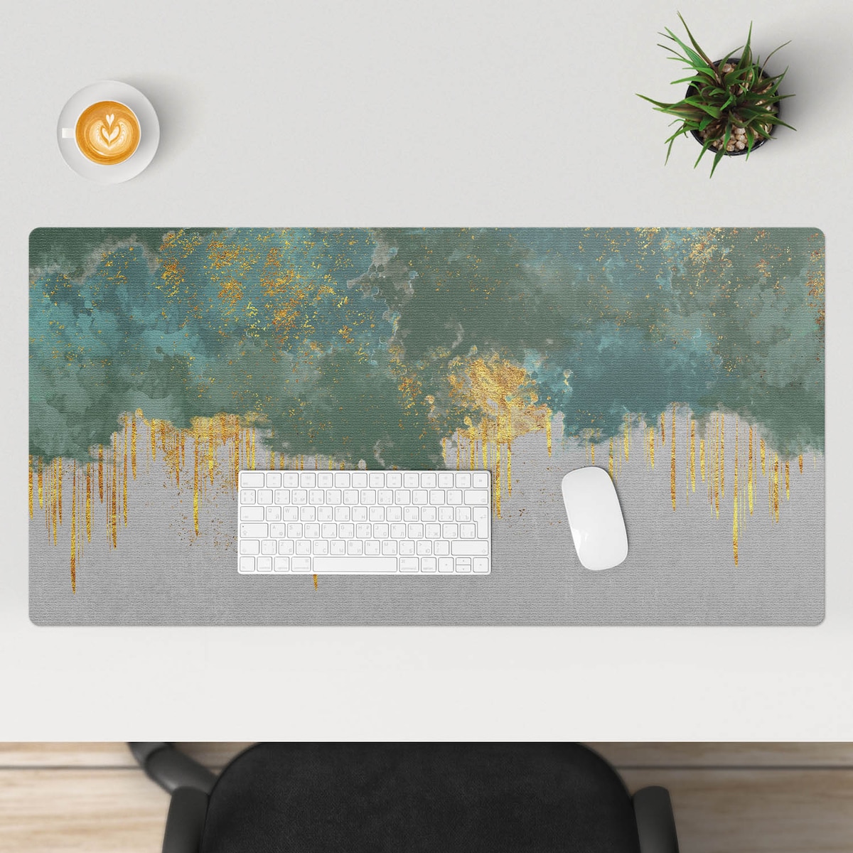 Zielona mata na biurko Abstrakcyjne smugi, 100x50 cm