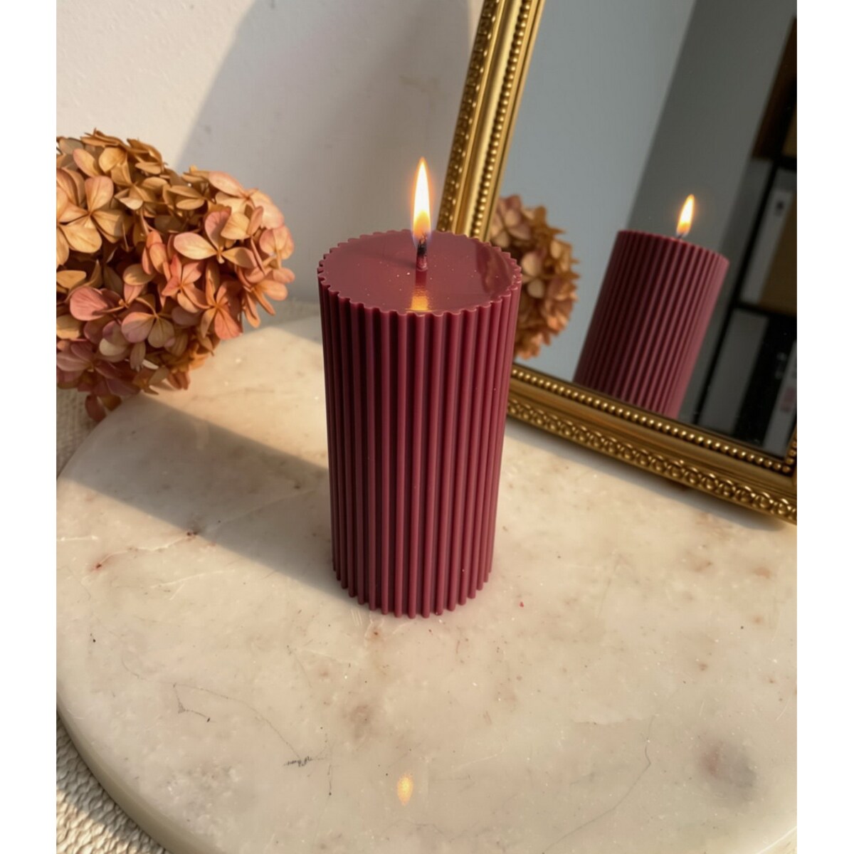 Świeca ekologiczna sojowa dekoracyjna kolumnowa "Burgundy Touch" 100x50mm