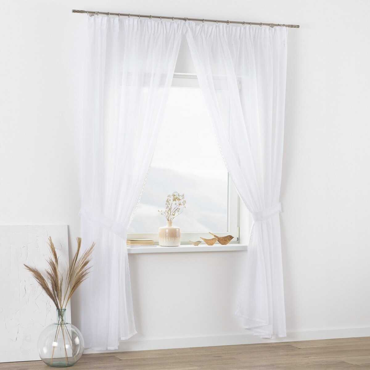 Firany z koronką Lily 2 szt. długie 200x250 biały