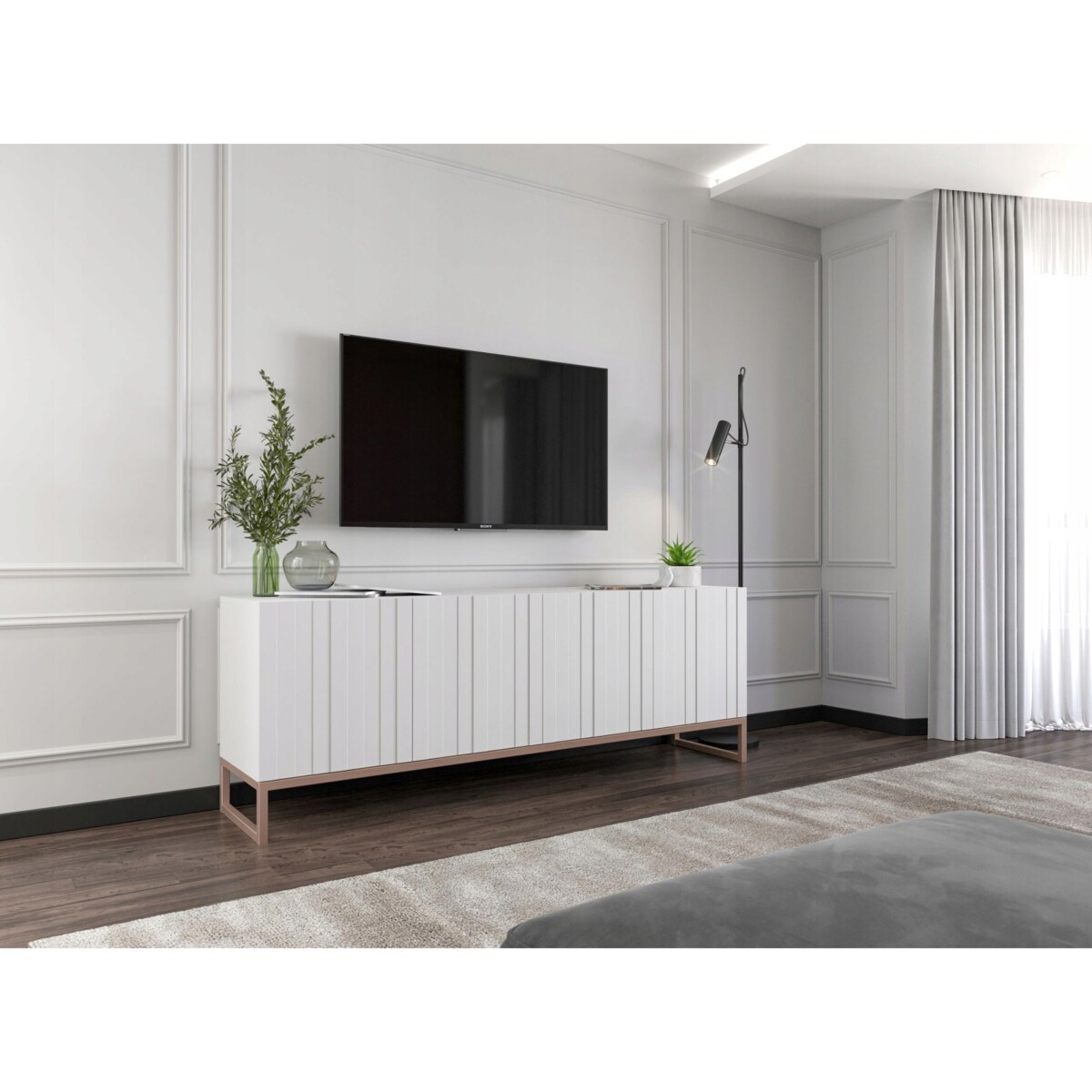 Szafka RTV Glamour Nowoczesna Komoda RTV Biały Mat 150 cm