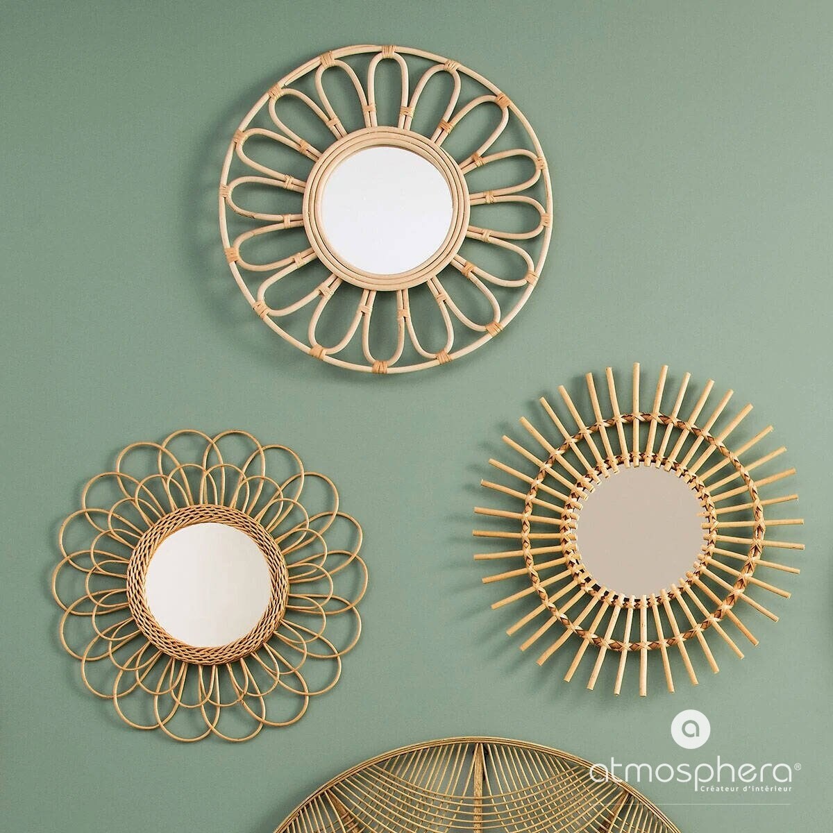 Lustro rattanowe FLOWER, Ø 56 cm