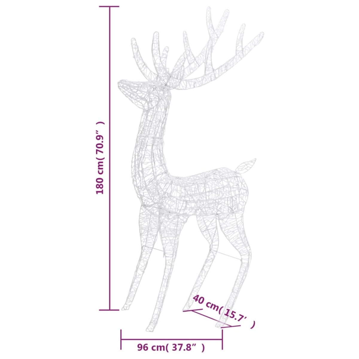 vidaXL Świąteczny renifer XXL, akryl, 250 kolorowych diod LED, 180 cm