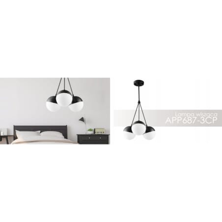 Lampa Wisząca Kule Szklana Mleczna Czarna Biała