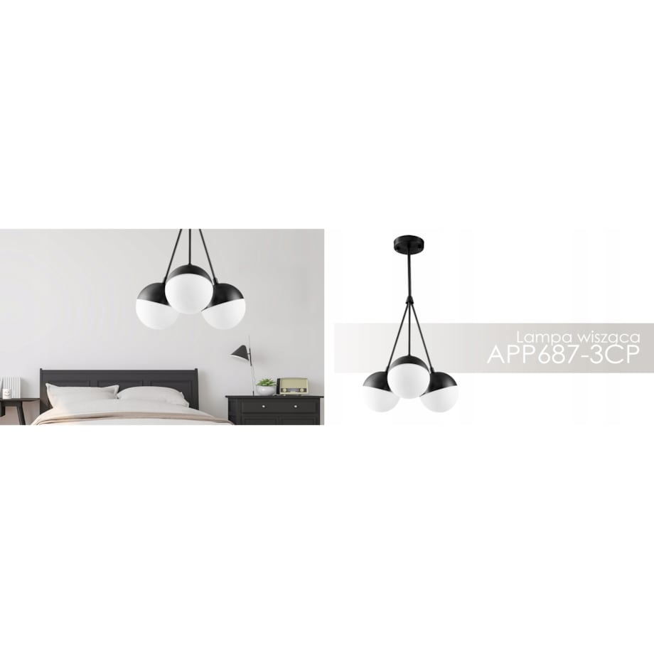 Lampa Wisząca Kule Szklana Mleczna Czarna Biała